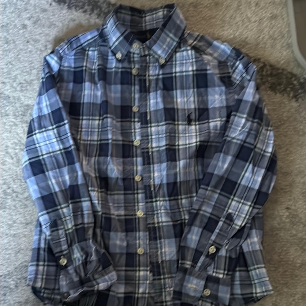 Blue Casual Button Down Shirt with Plaid Design